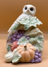 LENOX Owl's Autumn Song Music Box Figurine Cornucopia Musical Figurine 24 Karat Trim