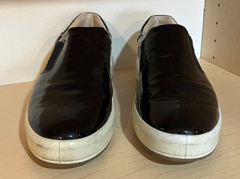 Ecco Women's Soft Black Patent Leather Slip On Sneaker - Size 10