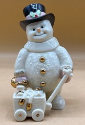 Lenox Porcelain Snowman Figure Holding Ringing Bells Top Hat