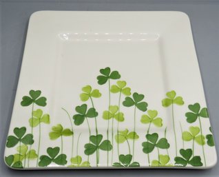 Farval Hand Painted Shamrock Square Plate, Made In Portugal