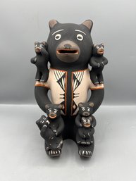 Cochiti Pueblo Native American Pottery Sitting Bears Signed Johnna Herrera