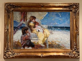 Artist Signed By The Sea Oil Painting Framed