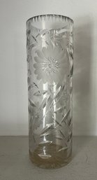 Crystal Floral Etched Cylinder Vase