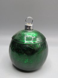 Candle In Green Glass Ornament Shaped Ball With Lid - New
