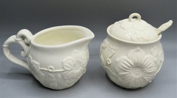 Creamer & Sugar Bowl, Floral Design - Set Of 2
