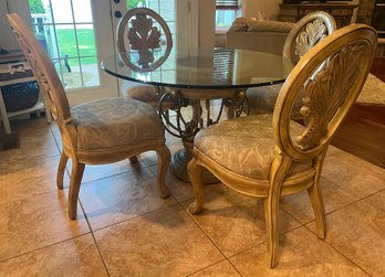 Schnadig Corp Round Glass Top Pedestal Base Dining Table With 4 Chairs