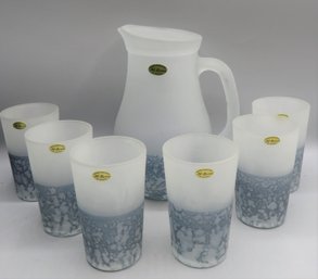 Al-rama Glass Pitcher With Glasses, Hand Painted  - Set Of 7, Made In Israel