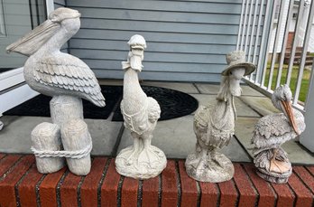 Assorted Lot Of  Cement Fowl Lawn Decor - 4 Piece Lot