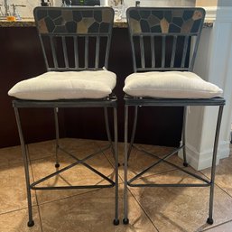 Tile  Back Mosaic Style Counter Stools  - Pair