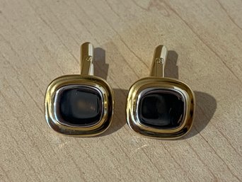 Mens  Black And Gold Square Cufflinks