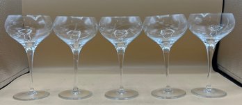 Etched Glass Wine Glasses - 5 Piece Lot