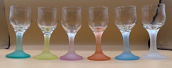 Sea Mist Multi Color Frosted Stem Water Goblet / Wine Glass - 6 Piece Lot