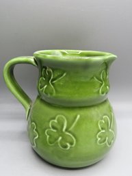 Shamrock Ceramic Green Pitcher, Hand Painted, Made In Italy