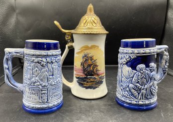 Beer Steins McCoy USA 6020 (1) Ray Control Made In Japan (2) 3 Piece Lot