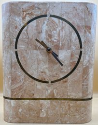Faux Marble Heavy Pink Mantle Clock With Brass Inlays