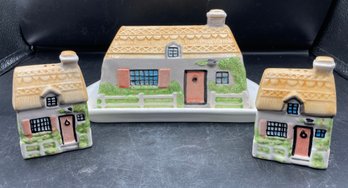 Ceramic 'home' Butter Dish And Salt And Pepper Shakers