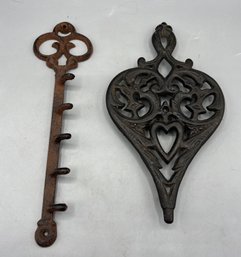 Metal Key Holder & Cast Iron Trivet - 2 Pieces
