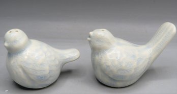Bird Salt & Pepper Shakers, Blue/white Crackle Ceramic - Set Of 2