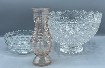 Crystal Bowls & Glass Vase - 3 Pieces
