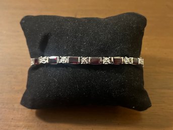 Sterling Silver Lord & Taylor Princess Ruby Bracelet With Tag, 0.56 OZT