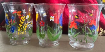 Handpainted Floral Glasses- 3 Pieces