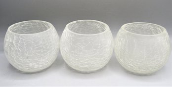 Crackle Glass Candle Holders - Set Of 3