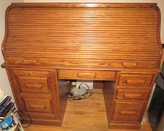 Oak Roll Top Secretary Desk Vintage 54'L X 49'H X 29'D