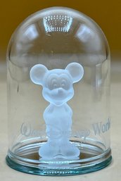 Walt Disney World Mickey Mouse Frosted Glass Figurine In Glass Dome Collectible