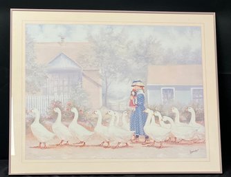 Eugene LaForet  Girl With Geese Framed Print