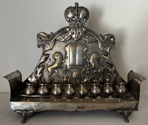 Antique Silver Plated Double Lion Motif Menorah