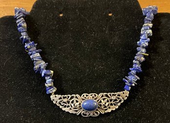 Blue Lapis Beaded Vintage Necklace, 16'