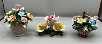 Porcelain Floral Figurines, 3 Pieces