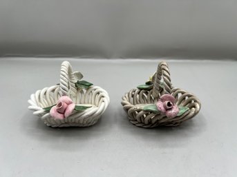 Capoddimonte Woven Porcelain Basket Figurines, 2 Pieces