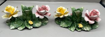Capoddimonte Rose Candle Holders, 2 Pieces