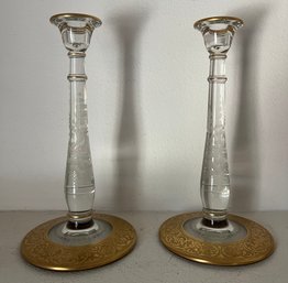 Crystal Gold Gilt Candlestick Holders - 2 Pieces