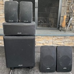 Polkaudio PSW50 Powered Subwoofer, Channel Speaker & Satellite Speakers - 6 Pieces