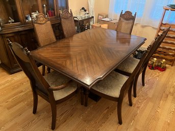 American Of Martinsville Dining Room Table W 6 Cane Back Chairs & 2 Leafs