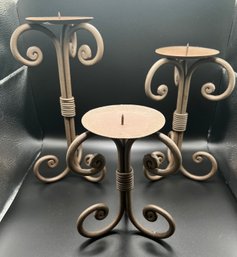 Elements Cast Iron Pillar Candlestick Holders- 3 Pieces