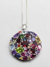 Stunning Sterling Silver Necklace With Multicolored Stones - New