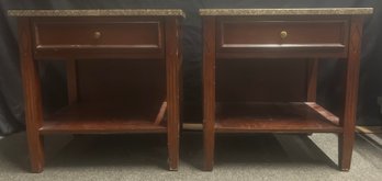 Fleetwood Fine Furniture Marble Top End Tables, 2 Piece Lot