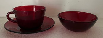 Anchor Hocking Ruby Red Tea Cups & Saucers - 16 Pieces