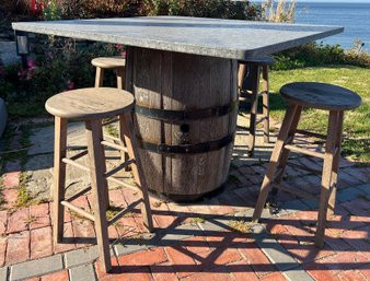 Slab Top Barrel Table With Benches - 5 Pieces