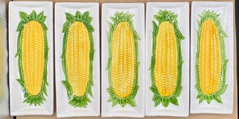 Ceramic Corn On The Cob Serving Dish Holders Hand Painted Set Of 5 Made In Japan