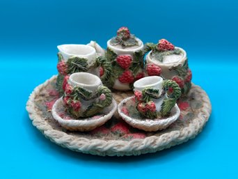 Popular Imports Vintage Miniature Strawberry Tea Set