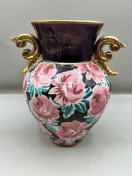 Hand Painted Porcelain Gold Tone Vase