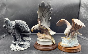 Paul Sebastian Eagle Figurine With Stand & Two Eagle Figurines, 3 Piece Lot