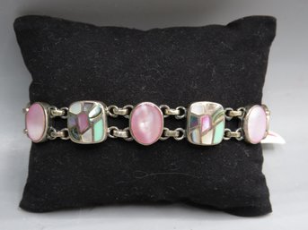 Stylish Sterling Silver Bracelet With Multi-colored Stones
