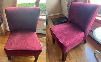 Red Suede Slipper Accent Chairs- Pair