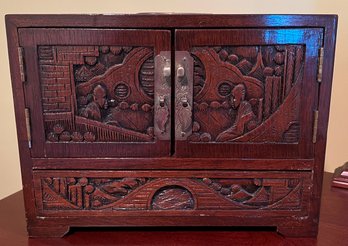 Chinese Wooden Carved Jewelry Box