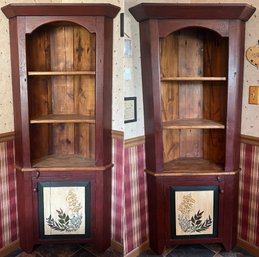 Rustic Hand Painted Country Style Corner Cupboards - 2 Pieces